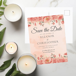 Cartão Postal De Anúncio Rosas de Coral Elegante Pêssego de Aquarela