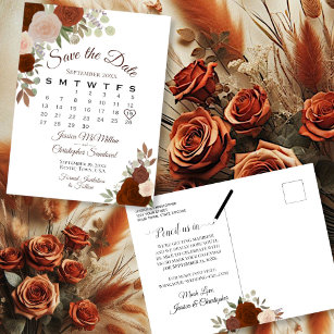 Cartão Postal De Anúncio Rosas Elegantes Casamento Salve o Calendário de Da
