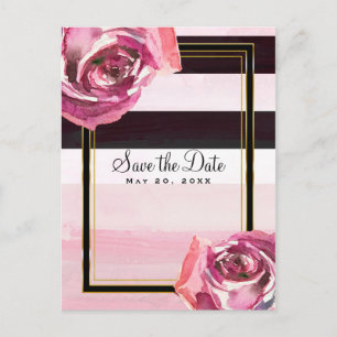 Cartão Postal De Anúncio Rosas em Aquarela Rosa Preto e Branco Salvar a Dat