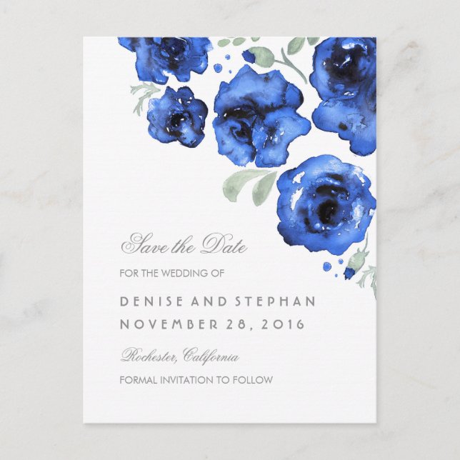 Cartão Postal De Anúncio Rosas Pintadas com Aquarela Romântico Salve a Data (Frente)