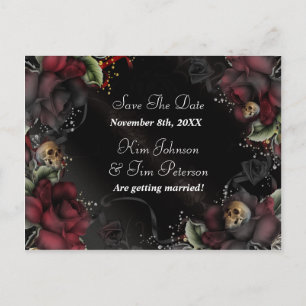 Cartão Postal De Anúncio Rosas Pretas + Caveiras Cartão de Casamento Gótico