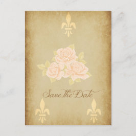 Cartão Postal De Anúncio Rosas românticas rosa vintage com fleurdelis doura