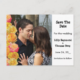 Cartão Postal De Anúncio Rosas Rosa e Amarelo Salva a data