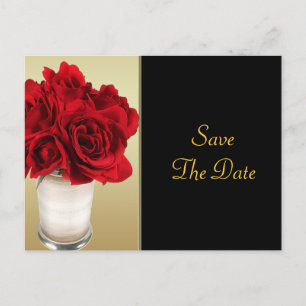 Cartão Postal De Anúncio Rosas Vermelhas & Corações, Casamento de Ouro & Pr