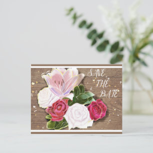 Cartão Postal De Anúncio Rosas Vermelhas e Brancas Shabby-Chic