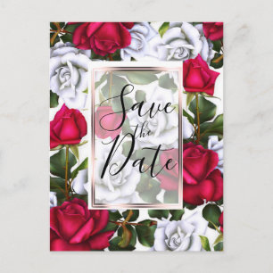 Cartão Postal De Anúncio Rosas Vermelhas e Brancas Shabby Chic Glam Save th