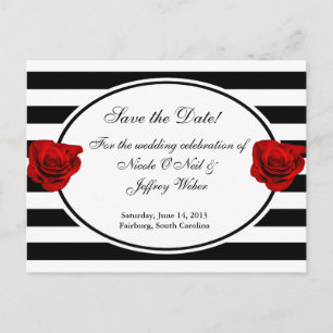 Cartão Postal De Anúncio Rosas vermelhas no casamento preto e branco Salve 