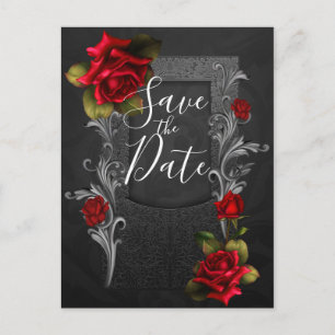 Cartão Postal De Anúncio Rosas Vermelhas Ornamentais Casamento Gótico Save 