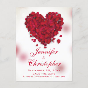 Cartão Postal De Anúncio Rosas vermelhas Petals adoram Coração Salvar a Dat