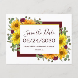Cartão Postal De Anúncio Rosas vermelhas Rustic Sunflower Casamento Salvar 