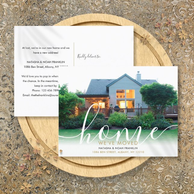 Cartão Postal De Anúncio Roteiro Elegante Nova Foto Home que Movemos (Elegant Script New Home Photo We've Moved Announcement Postcard)