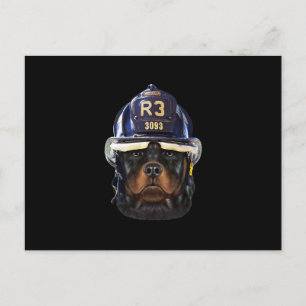 Cartão Postal De Anúncio rottweiler de capacete de bombeiro premium