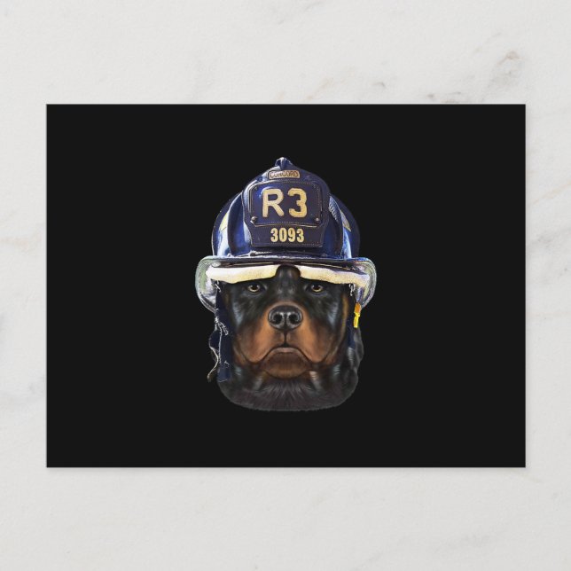 Cartão Postal De Anúncio rottweiler de capacete de bombeiro premium (Frente)