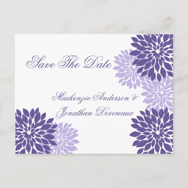 Cartão Postal De Anúncio Roxo Lavanda Branco Floral Save The Date (Frente)