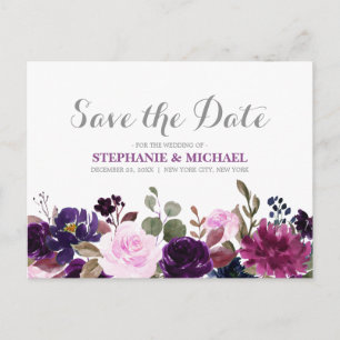 Cartão Postal De Anúncio Roxo Lavanda Floral Boho Salve a Data