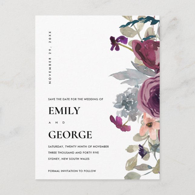 Cartão Postal De Anúncio ROXO LILÁS SUAVE FLORAL DE Aquarela SALVE O DIA (Frente)