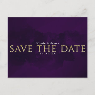 Cartão Postal De Anúncio Roxo Preto & Glam Moderno Salve a Data Ouro