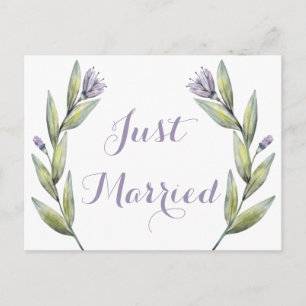 Cartão Postal De Anúncio Roxo Recém-Casados Aquarela Flores Folhas