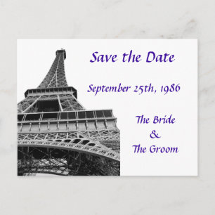 Cartão Postal De Anúncio Roxo Salve a data Torre Eiffel