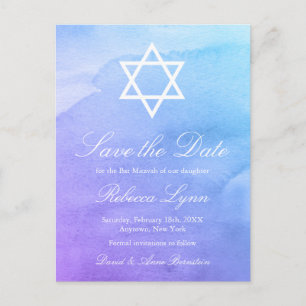 Cartão Postal De Anúncio Roxo   Salve o Dia de Bat Mitzvah com Aquarela em 