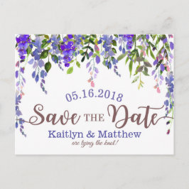 Cartão Postal De Anúncio Roxo Save the Date Floral de Wisteria