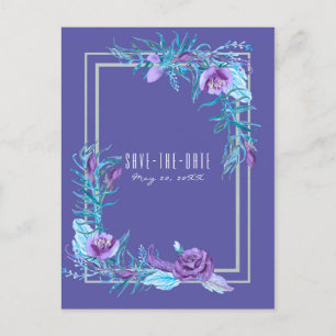 Cartão Postal De Anúncio Roxo Ultra Violeta Água Floral Chic Salvar a Data