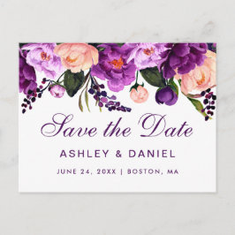 Cartão Postal De Anúncio Roxo Violeta Floral Salvar Data P