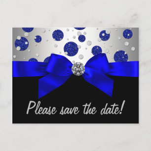 Cartão Postal De Anúncio Royal Blue Salve A Data Prata