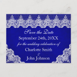 Cartão Postal De Anúncio Royal Personalizado Blue Cobalt Lace Salvar Data