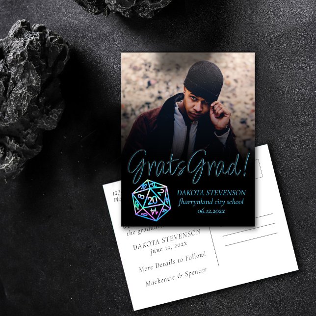 Cartão Postal De Anúncio RPG Dice | Holo Fantasy Tabletop Gamer Graduação (Criador carregado)