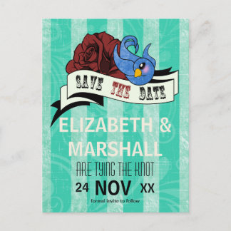 Cartão Postal De Anúncio RSVP de Casamento de Tatuagem de Engole Rockabilly
