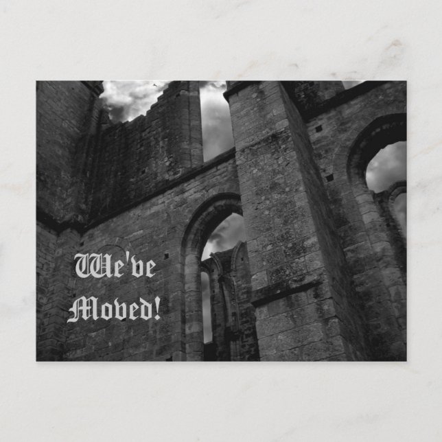 Cartão Postal De Anúncio Ruínas antigas mudando para novo endereço (Frente)