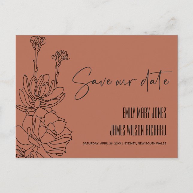 CARTÃO POSTAL DE ANÚNCIO RUST DESERT CACTI SUCCULENT SKETCH SALVE DATA (Frente)