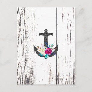 Cartão Postal De Anúncio Rustic Beach Anchor & Bold Floral Salvar a Data