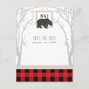 Cartão Postal De Anúncio Rustic Bear Vermelho Xadrez Floresta Casamento Sal