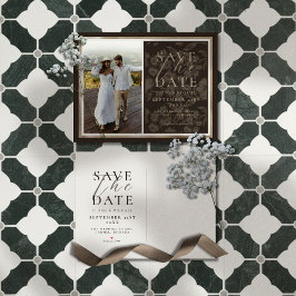 Cartão Postal De Anúncio Rustic Brown Botanical Pattern Photo Wedding