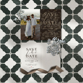 Cartão Postal De Anúncio Rustic Brown Botanical Pattern Photo Wedding