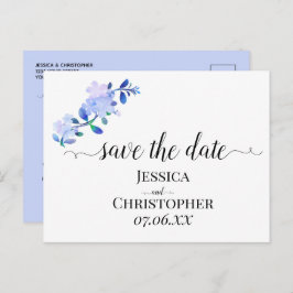 Cartão Postal De Anúncio rustic dusty blue watercolor-style flower & leaves