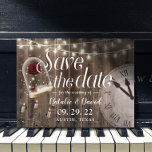 Cartão Postal De Anúncio Rustic Fairytale Wedding Barn Wood Salvar Data<br><div class="desc">Casamento Rustic Barn Wood Candelabra & Clock Fairytale Salve os Anúncios de Data.</div>