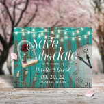 Cartão Postal De Anúncio Rustic Fairytale Wedding Teal Barn Salvar Data<br><div class="desc">Casamento Rustic Teal Barn Wood Candelabra & Clock Fairytale Salve os Anúncios de Data.</div>