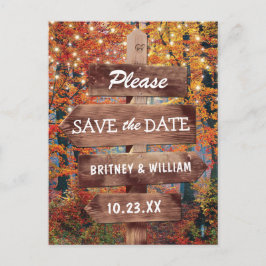 Cartão Postal De Anúncio Rustic Fall Woodland Wedding Save the Date