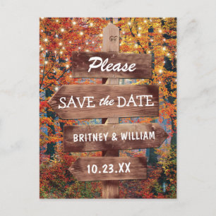 Cartão Postal De Anúncio Rustic Fall Woodland Wedding Save the Date