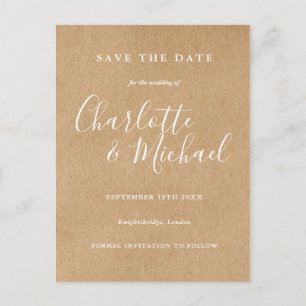 Cartão Postal De Anúncio Rustic Kraft Signature Wedding Save the Date Card