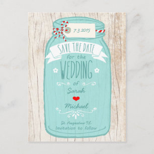 Cartão Postal De Anúncio Rustic Mason Jar no Latido Ilustrated Wedding