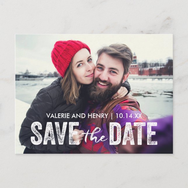 Cartão Postal De Anúncio Rustic Save The Date Cheio Bleed Photo (Frente)