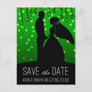 Cartão Postal De Anúncio Rustic Save the Date Irish Wedver Clover