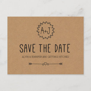 Cartão Postal De Anúncio Rustic Save the Date / Kraft Paper Salvar data