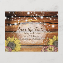 Cartão Postal De Anúncio Rustic Save the Date Postcard with Sunflower