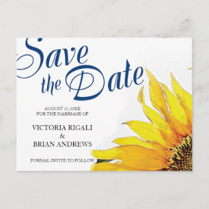 Cartão Postal De Anúncio Rustic Save The Date ~ Sunflower