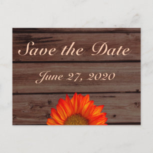 Cartão Postal De Anúncio Rustic Save The Dates Orange Sunflower